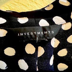 Black pock-a-dot dress shirt with hidden buttons.